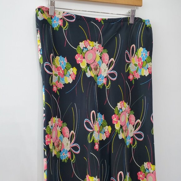 Laura Leigh Womens 100% Silk Black Floral Bouquet Skirt Size 12 Whimsy Fairy - Picture 2 of 8